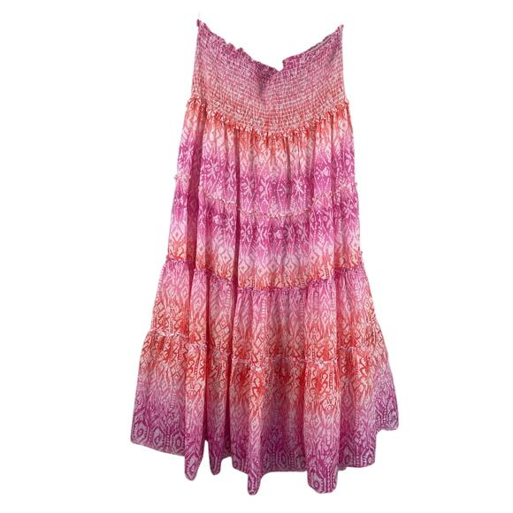 Lauren Ralph Lauren Printed Tiered Strapless Midi Dress Smocked Vacation Sz. L - Picture 4 of 11